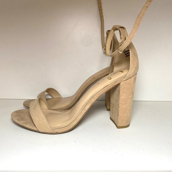 Lulu's Taylor Natural Suede Ankle Strap Block Heels Platform Sandals Nude Beige - Picture 4 of 7
